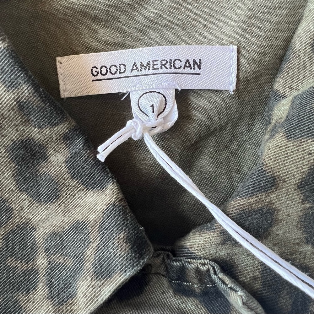 Good American The Camo Schacket Jacket in Sage Leopard ButtonUp Size Small - Picture 13 of 13